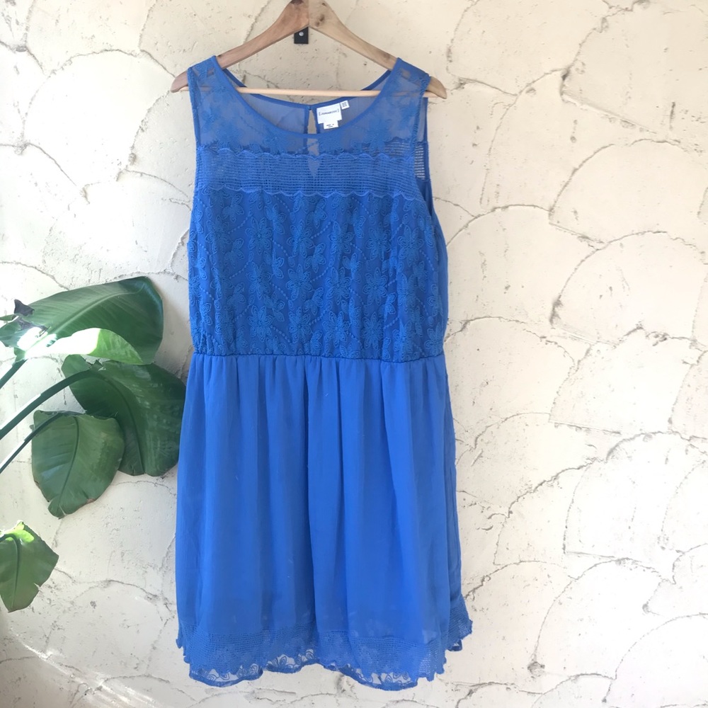 Blue Layered Embroidered Plus Size Dress